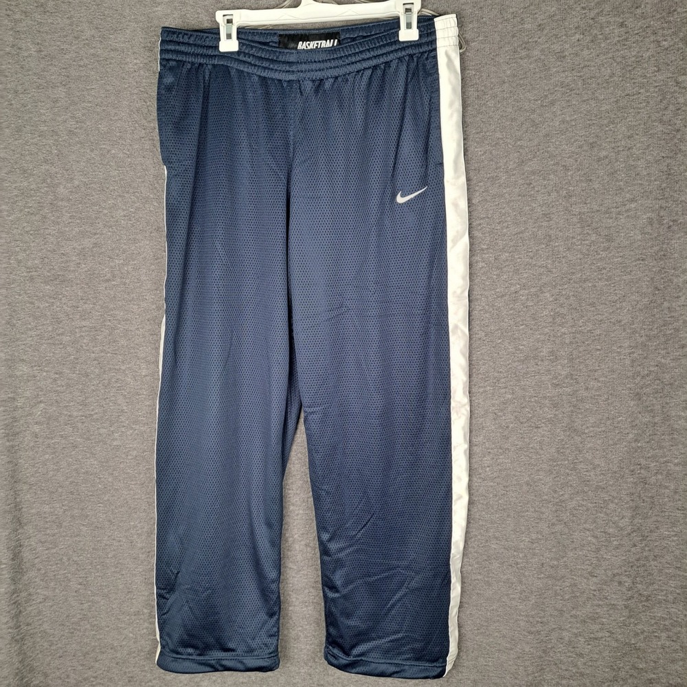 Nike Basketball Pants Men XL Navy Blue Mesh Side Stripe 375123-451